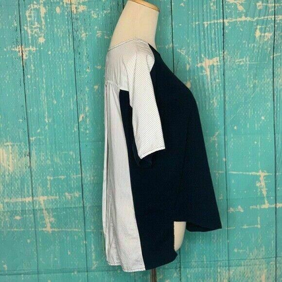 Madewell navy blue white color block Flap back Short Sleeves Top M - Picture 7 of 8